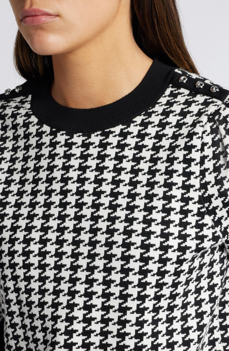 BOSS Fantilina Elbow Sleeve Houndstooth Check Sweater, Alternate, color, Monochrome Houndstooth