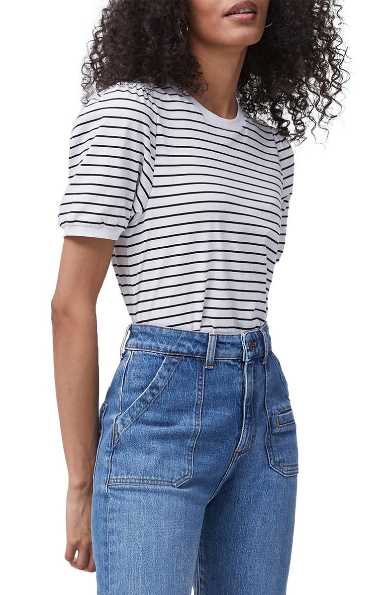 French Connection Stripe Puff Sleeve Cotton Top, Alternate, color,