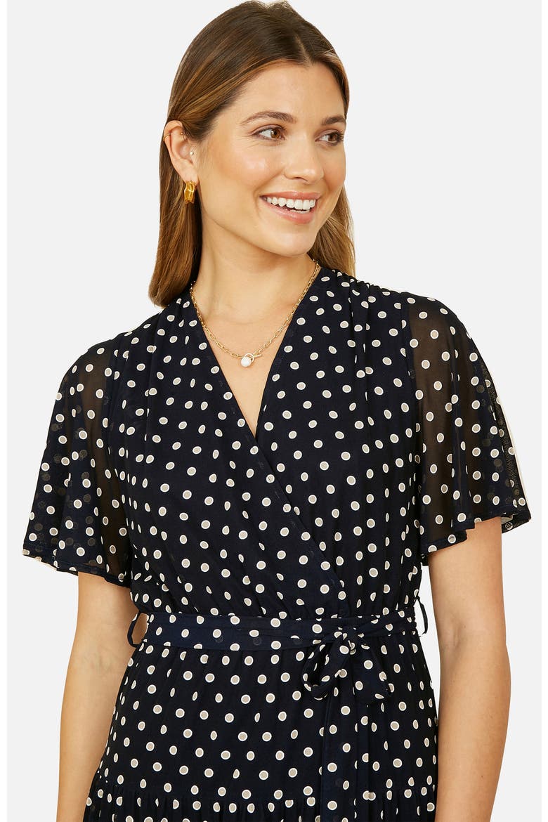 Dot Print Mesh Stretch Midi Skater Dress, Alternate, color, Navy