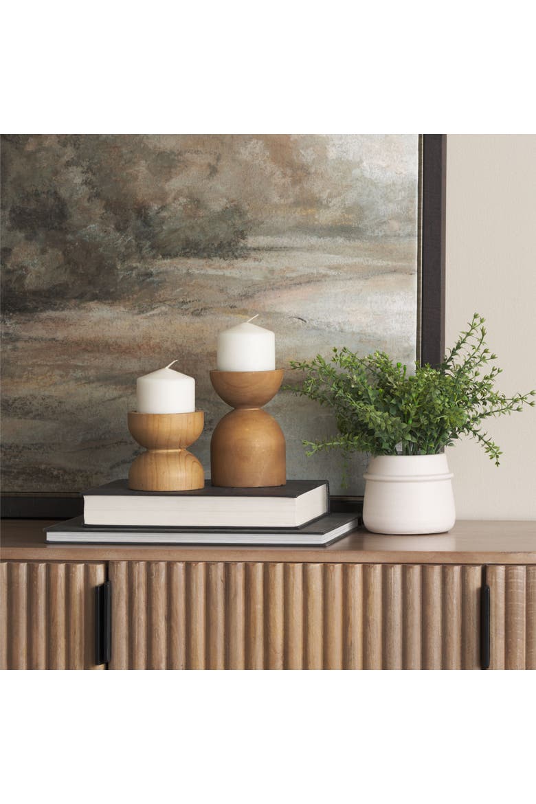 Aleena Set of 2 Wooden Candle Holders, Alternate, color, Brown