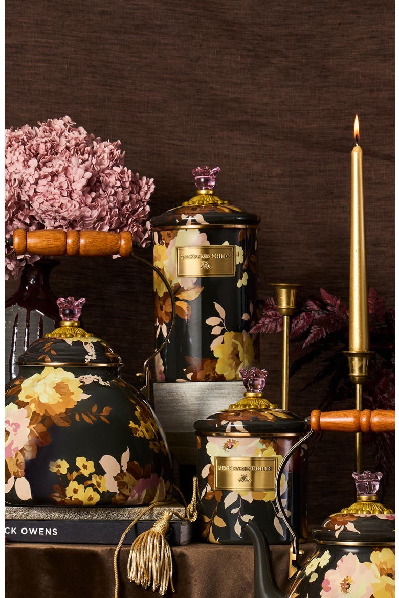 Wild Rose Large Enameled Steel Canister, Alternate, color, MULTI BLACK