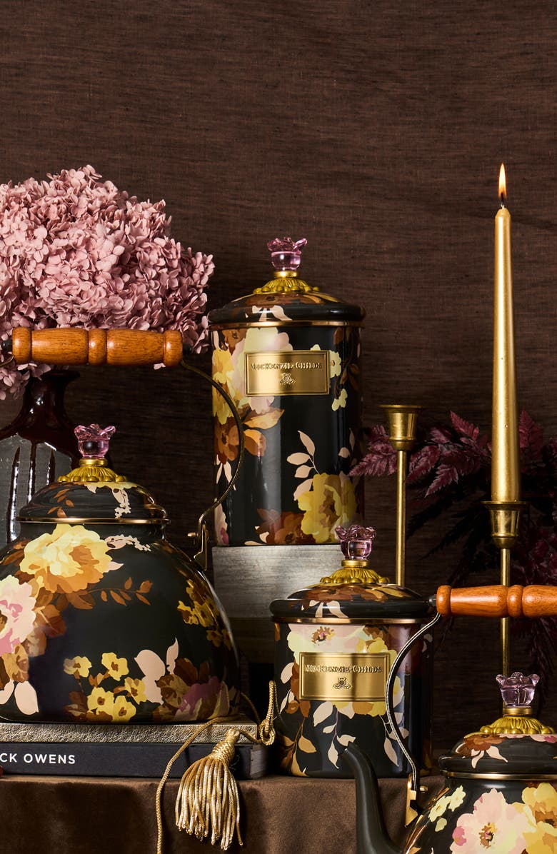 MACKENZIE CHILDS Wild Rose Large Enameled Steel Canister, Alternate, color, Multi Black