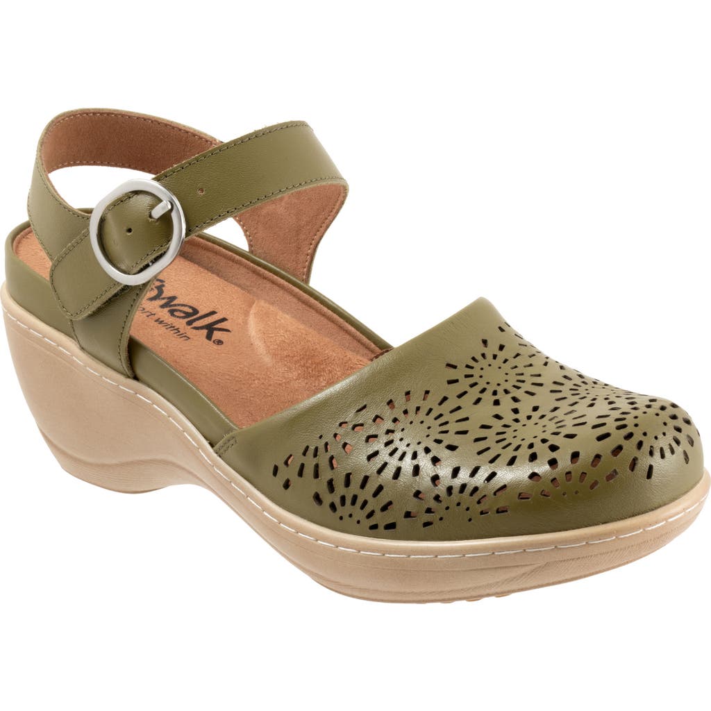 Softwalk ® Mabelle Perf Ankle Strap Platform Wedge Clog In Olive