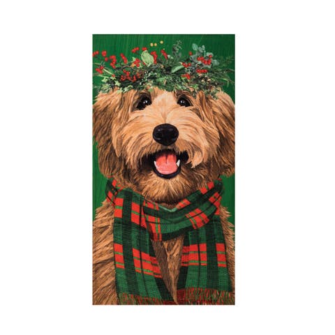 Holiday Labradoodle with Scarf and Crown Wreath Towel