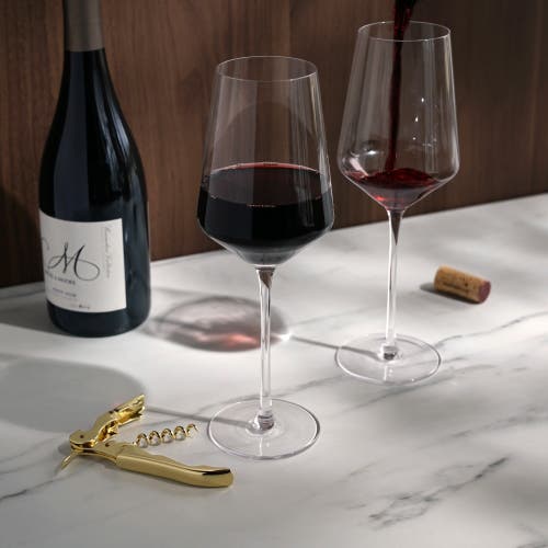 Viski Raye Crystal Angled Bordeaux Glasses & Corkscrew Gift Box Set Of 3 In Clear
