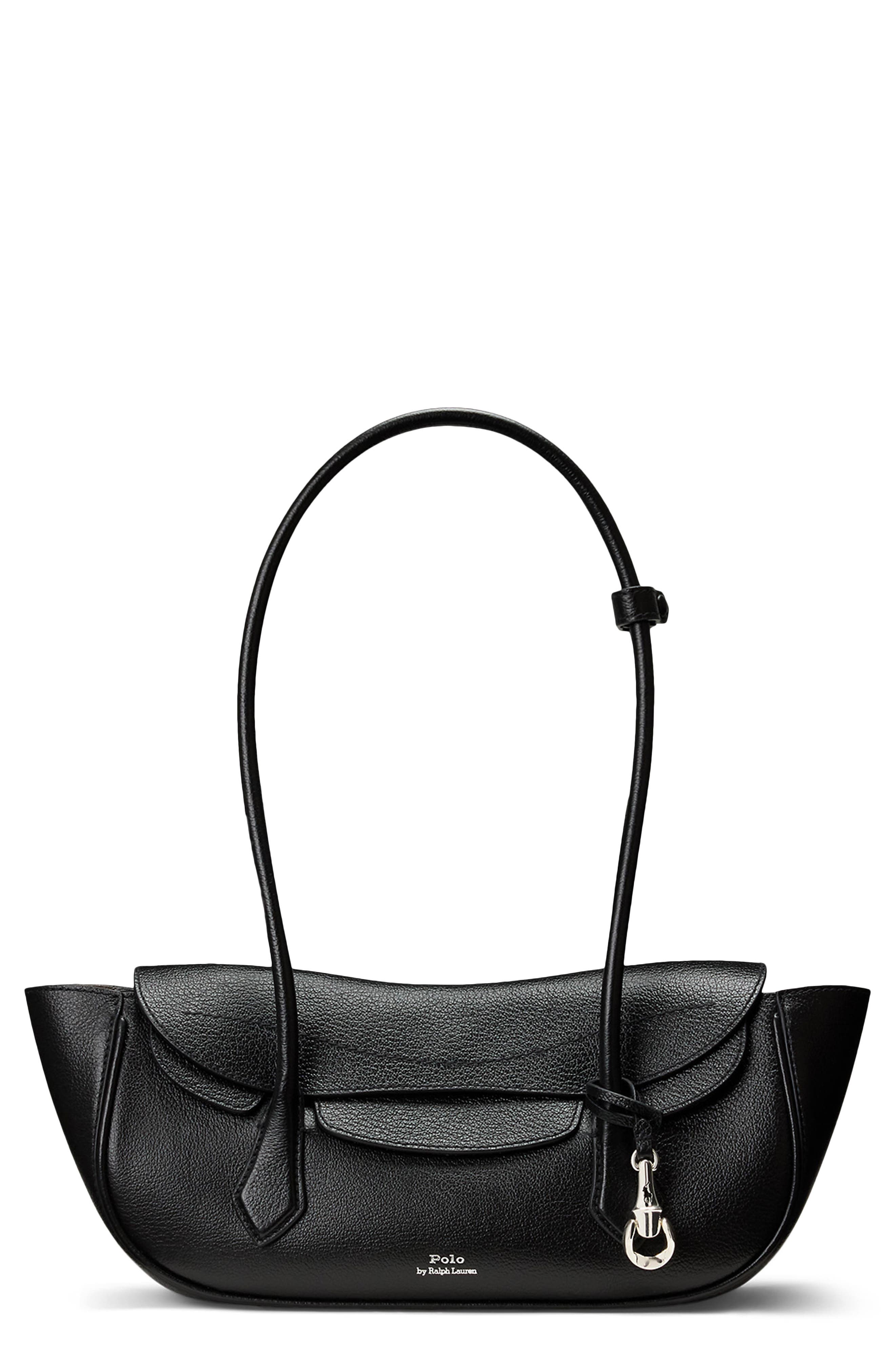 Small Polo Blaze Grained Leather Shoulder Bag, Main, color, BLACK