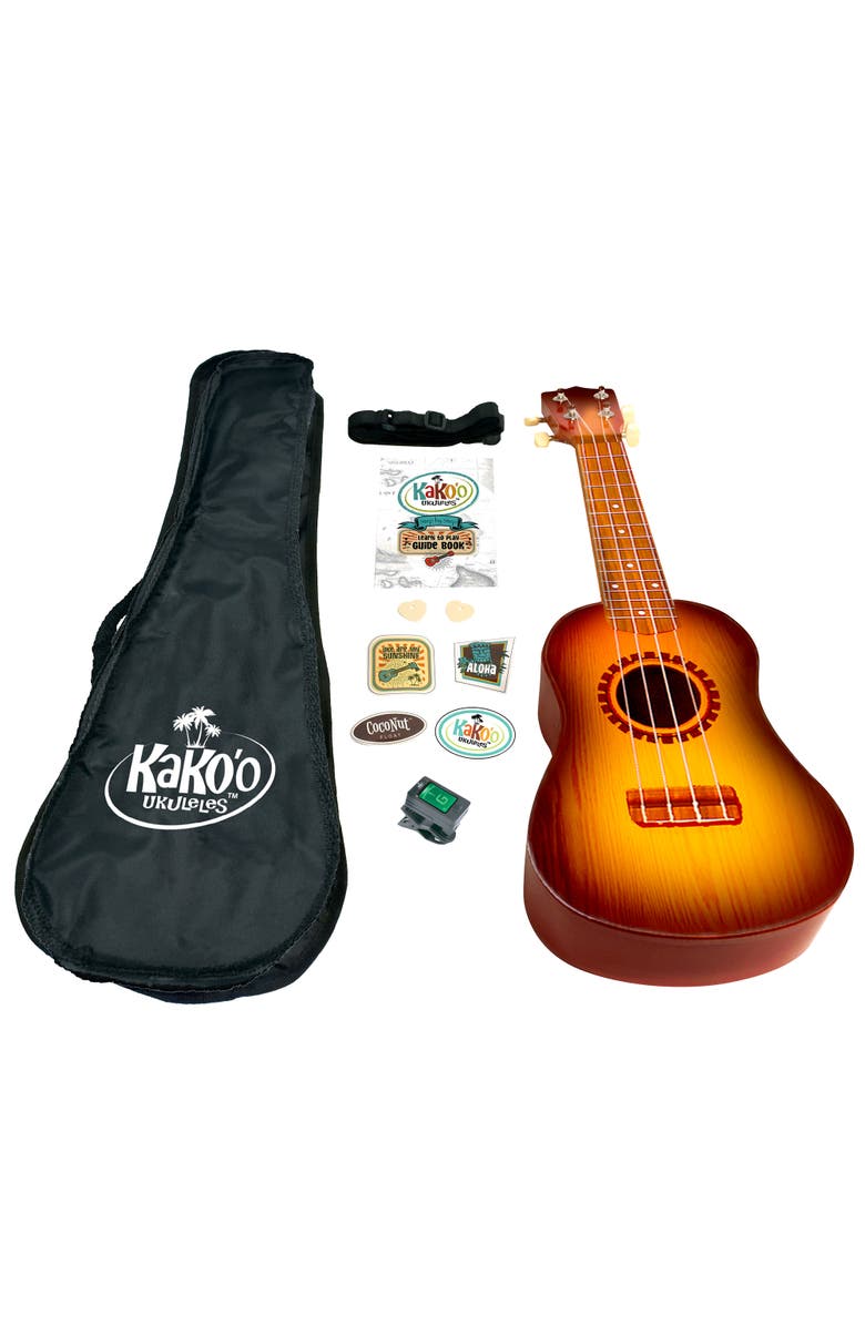 KaKo'o Music Kako'O 21" Professional Wooden Ukulele Set Sunburst, Main, color, Multicolored
