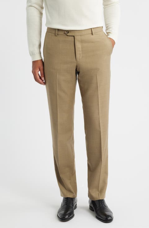 Flat Front Tan Super 120s Wool Dress Pants