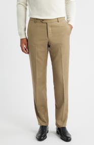 Berle Flat Front Tan Super 120s Wool Dress Pants