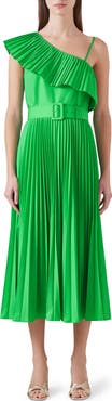 LK Bennett Josephine Pleated Belted One-Shoulder Midi Dress