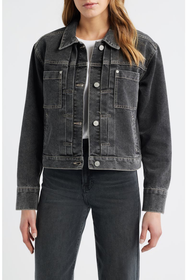 Pleated Denim Jacket, Main, color, BLACK