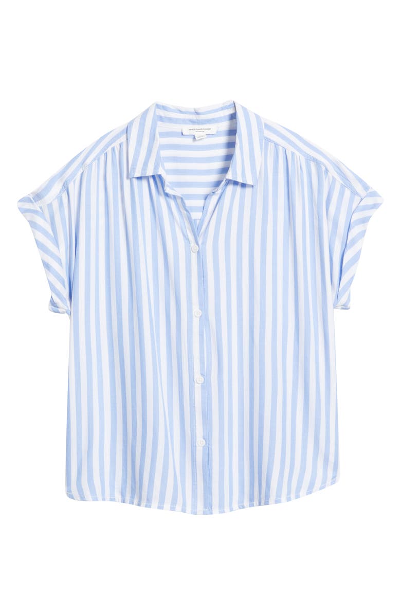 beachlunchlounge Daria Stripe Short Sleeve Button-Up Shirt, Alternate, color, New Glacier