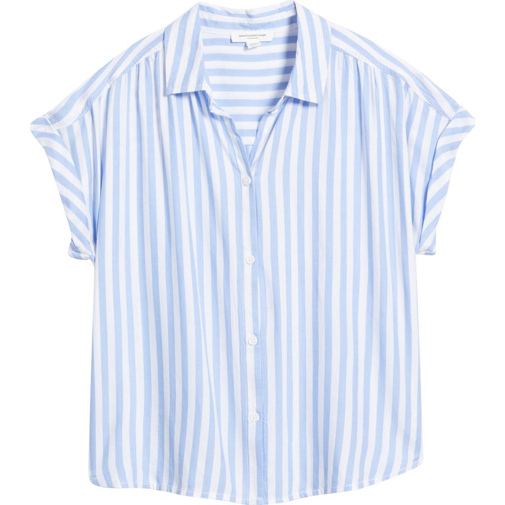 Beachlunchlounge Daria Stripe Short Sleeve Button-up Shirt In New Glacier