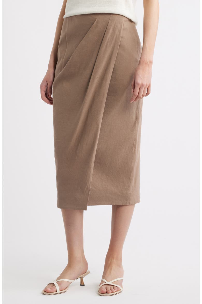 Linen Blend Wrap Midi Skirt, Main, color, BROWN LENTIL