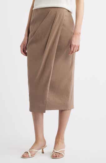 Linen Blend Wrap Midi Skirt