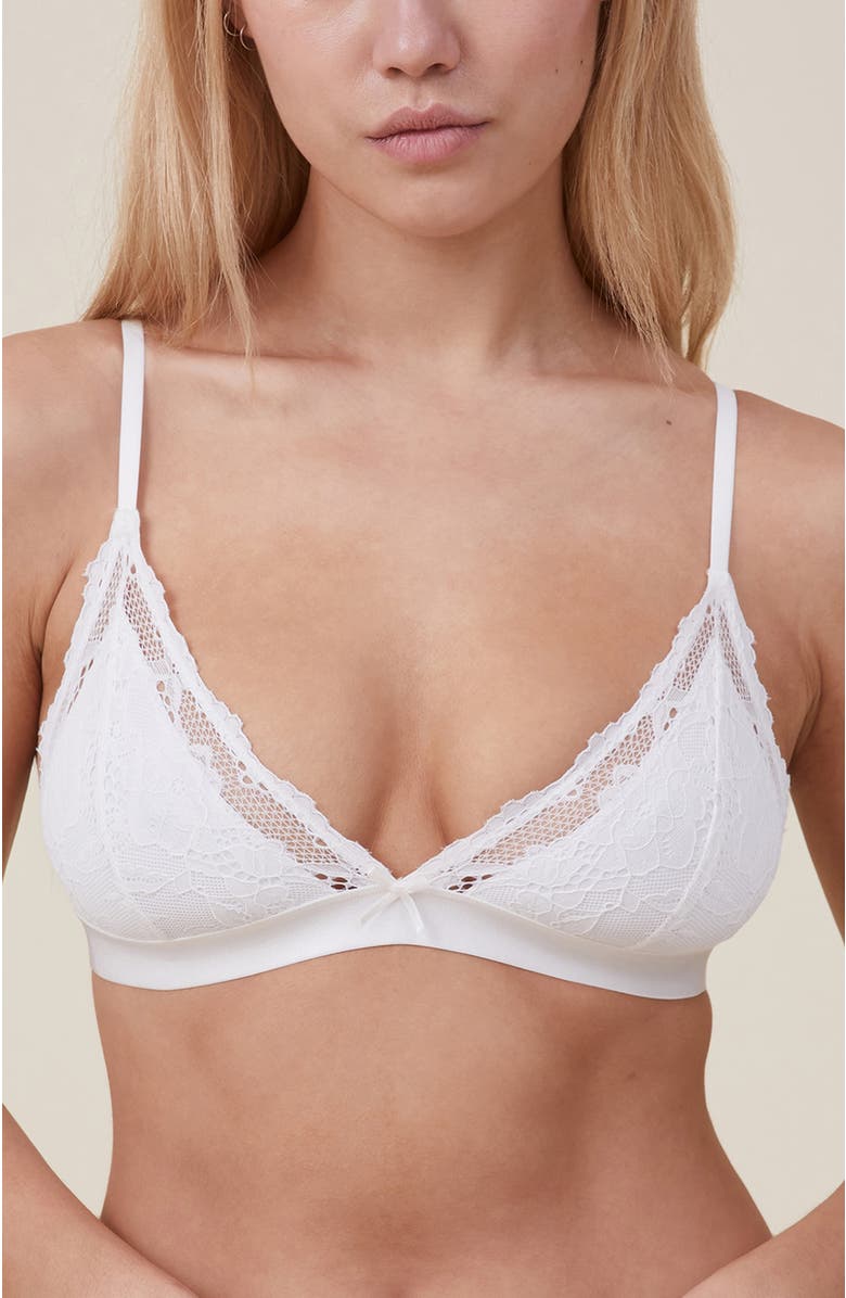 COTTON ON BODY Women's Everyday Lace Triangle Padded Bralette, Main, color, Cream