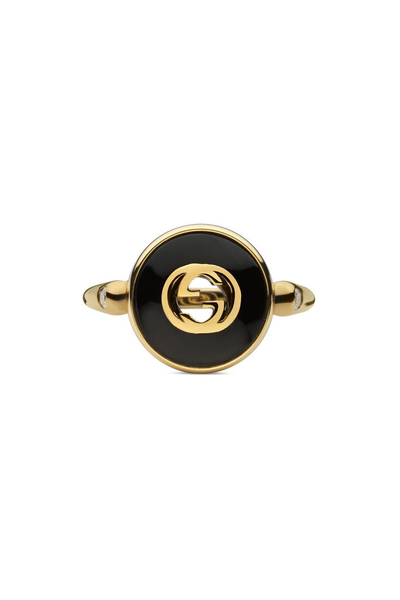 Interlocking-G Black Onyx & Diamond Ring, Main, color, YELLOW GOLD