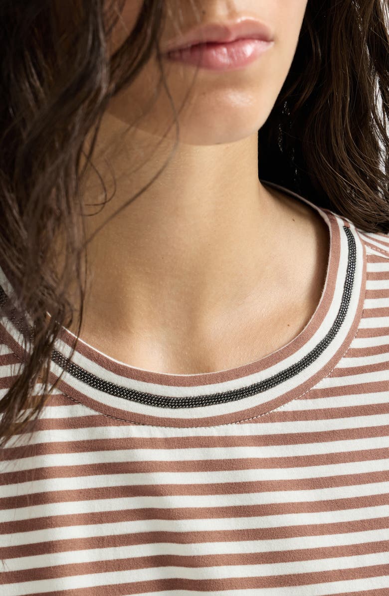 Brunello Cucinelli Striped jersey T-shirt, Alternate, color, Light Brown