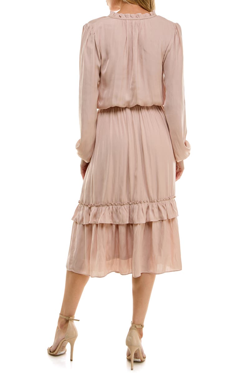 Socialite Tiered Long Sleeve Satin Dress, Alternate, color, Tan Blush