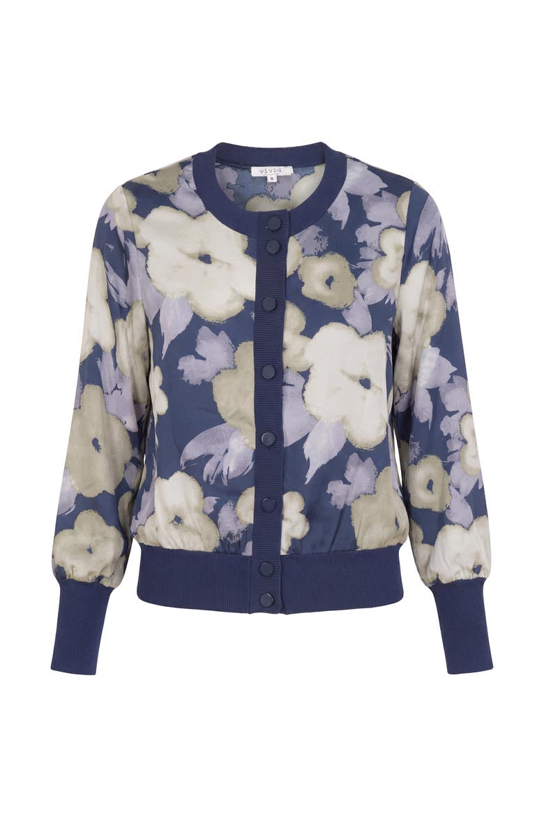 Painted Satin Floral Blouse - Navy Floral, Alternate, color, Navy Floral