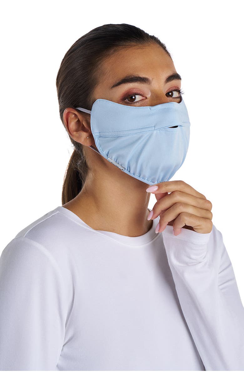 Coolibar Zenith UV Face Mask with Adjustable Features, UPF 50+ Sun Protection, Alternate, color, Light Blue