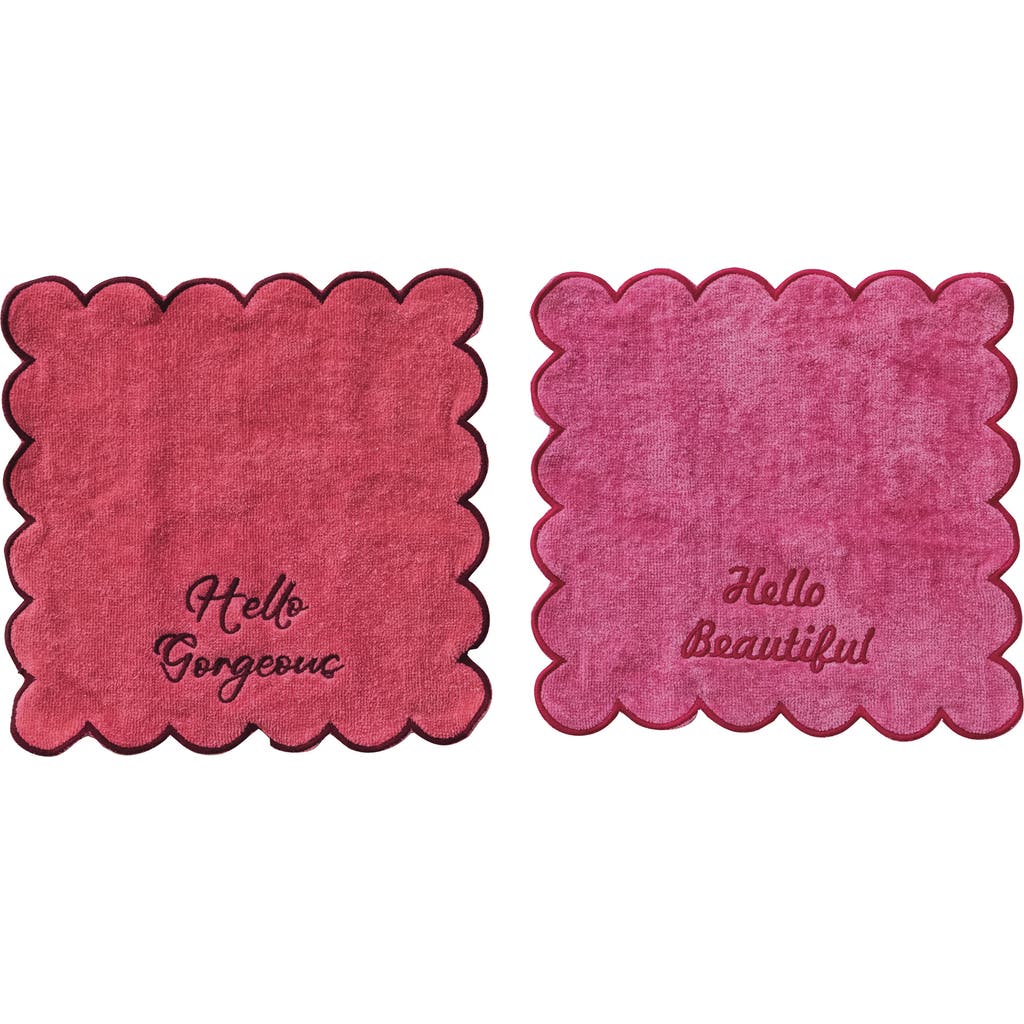 Storied Home Embroidered Sayings Cotton Bath Towel Set, Pink, Set Of 2