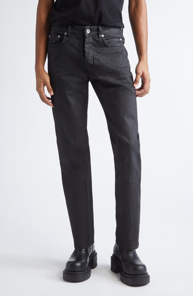 Rick Owens DRKSHDW Fog Cut Coated Jeans, Main, color, Black Wax