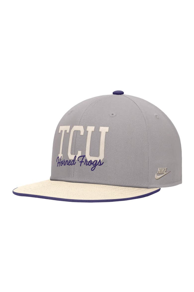 Men's Nike Gray TCU Horned Frogs Vintage Script Pro Dri-FIT Snapback Hat, Alternate, color, Gray