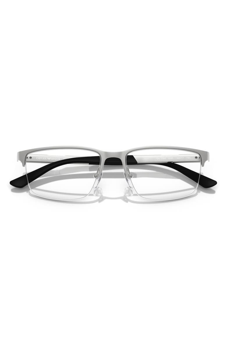 Emporio Armani 56mm Rectangular Optical Glasses, Alternate, color, Matte Silver / Demo Lens