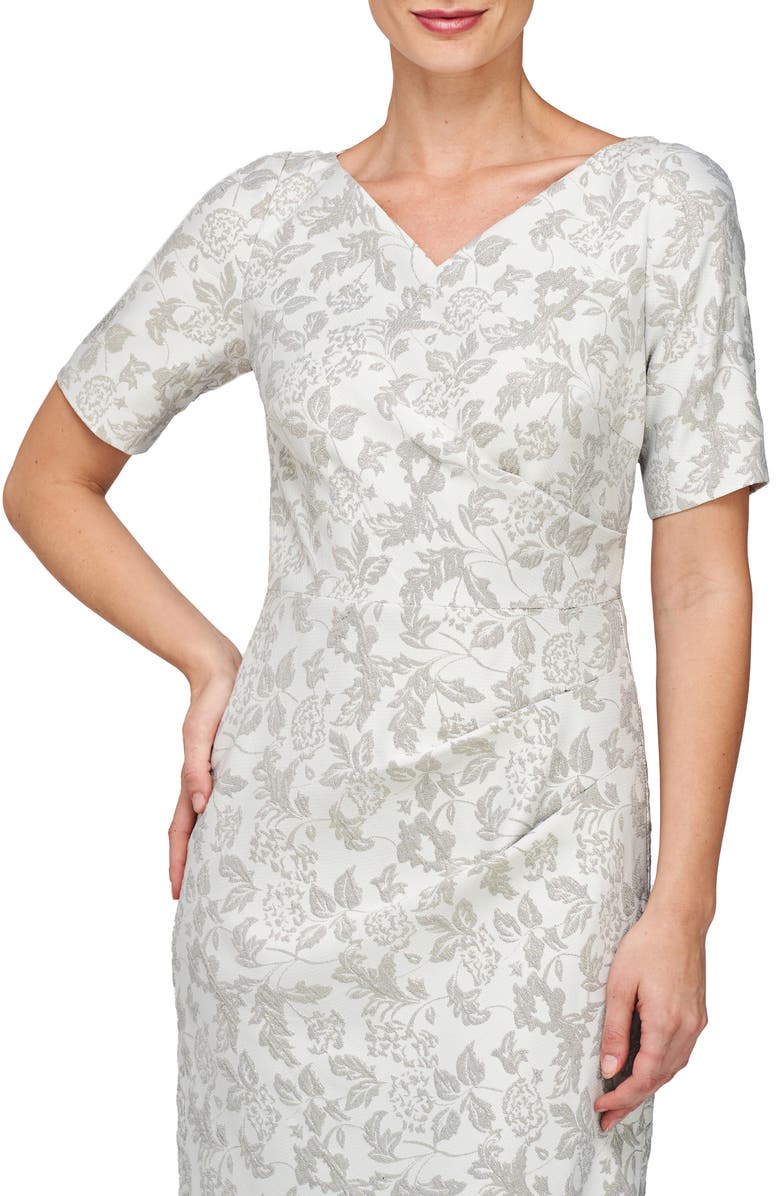 JS Collections Valerie Metallic Floral Jacquard Column Gown, Alternate, color, Silver Mist