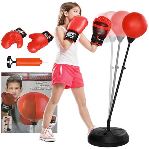 Punching Bag for Kids with Stand, Adjustable, Boxing Gloves, Dia 17.5" x 48.2"-57.9"H