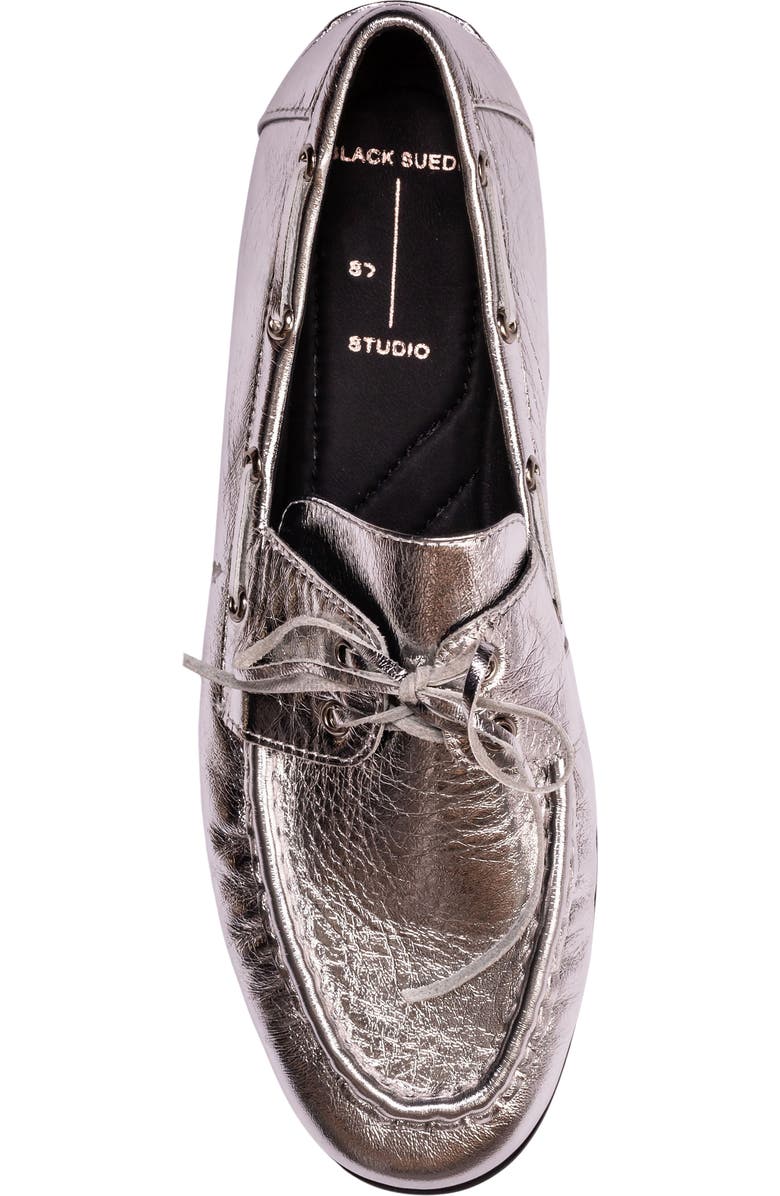 BLACK SUEDE STUDIO Davy Boat Shoe, Alternate, color, Silver Crinkle