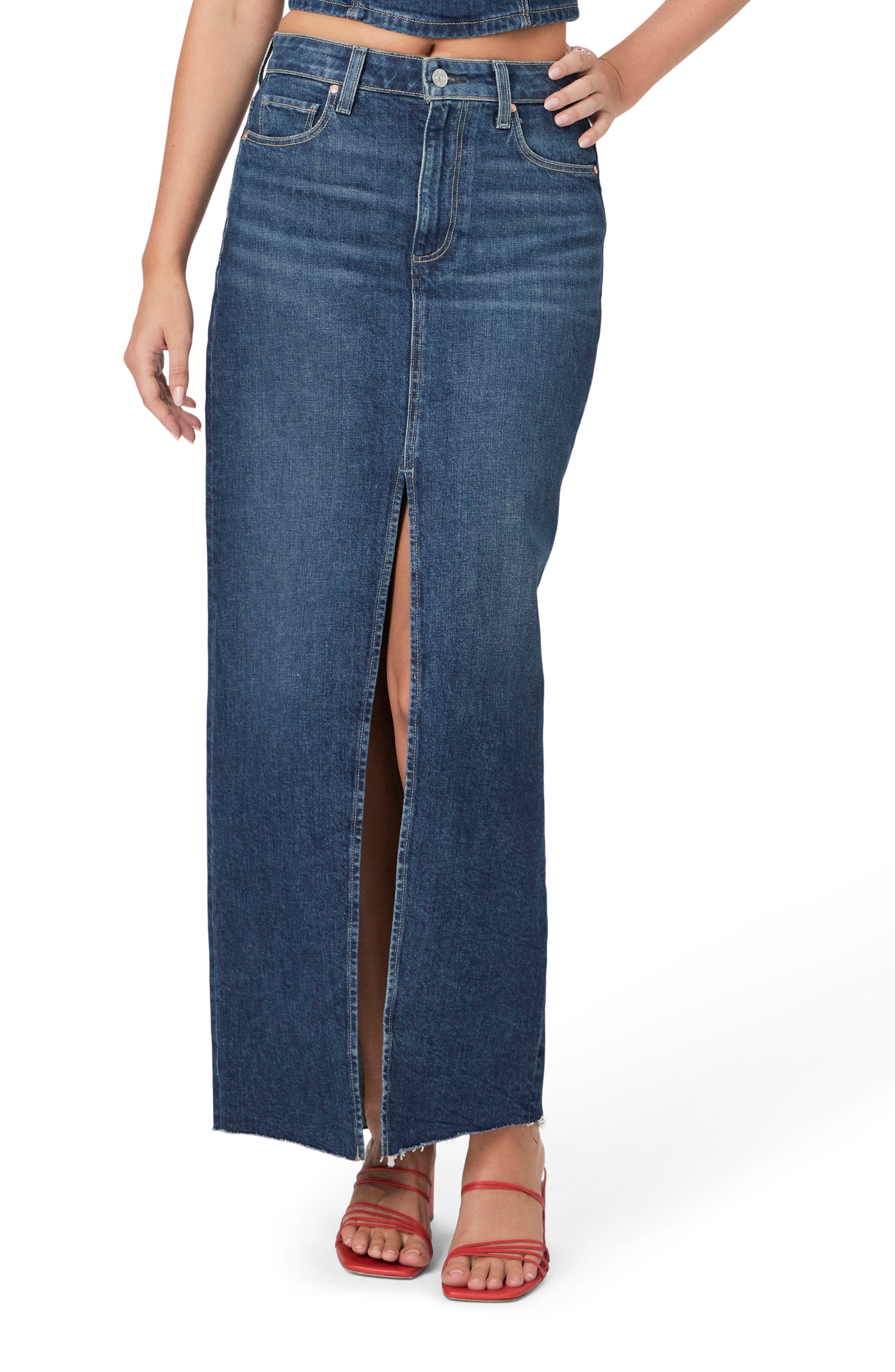 PAIGE Angela Raw Hem Denim Maxi Skirt