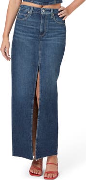 PAIGE Angela Raw Hem Denim Maxi Skirt