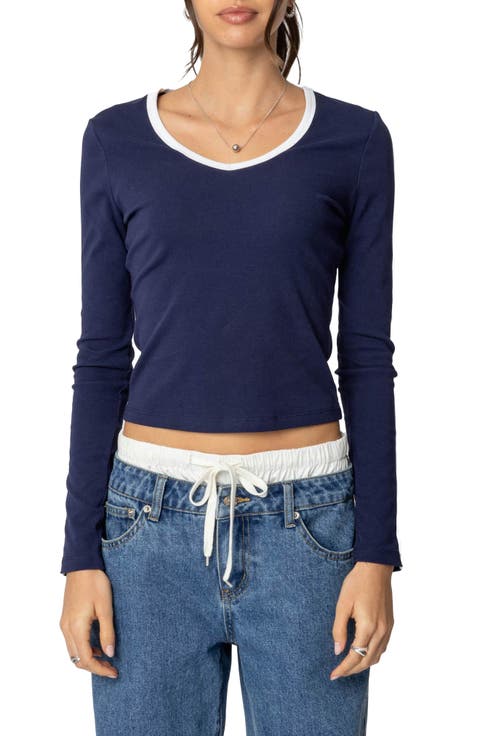Contrast Trim Long Sleeve T-Shirt