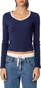 EDIKTED Contrast Trim Long Sleeve T-Shirt