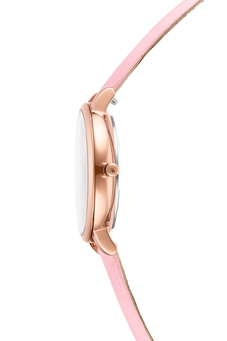 Crystal Teddy Leather Strap Watch, 35mm, Alternate, color, WHITE/ PINK