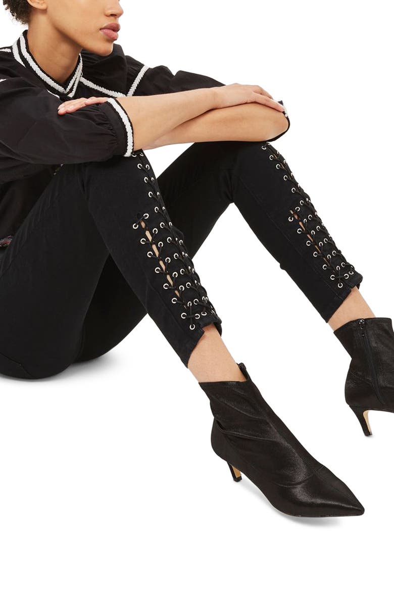 Topshop Lattice Crop Skinny Jeans, Alternate, color, Black