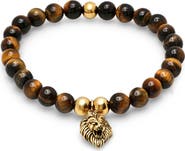 HMY JEWELRY Stainless Steel & Tiger Eye Beaded Tiger Charm Bracelet