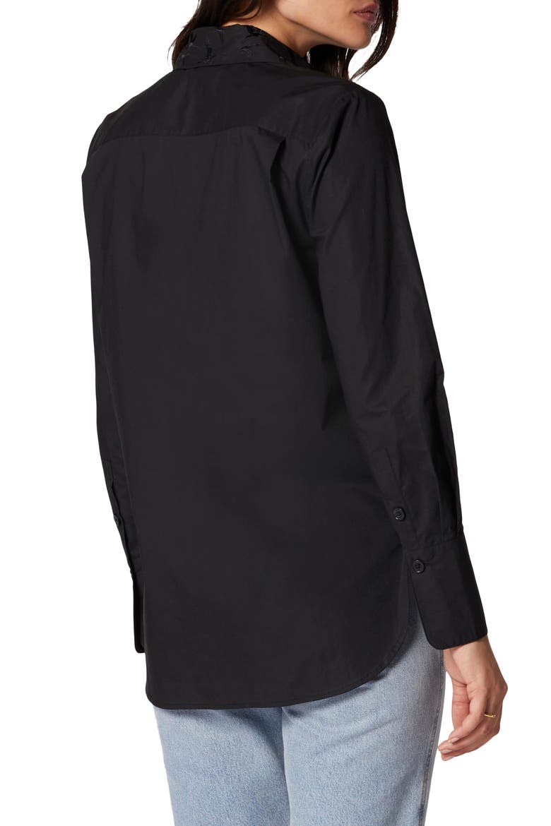 Quinne Embroidered Collar Cotton Button-Up Blouse, Alternate, color, TRUE BLACK