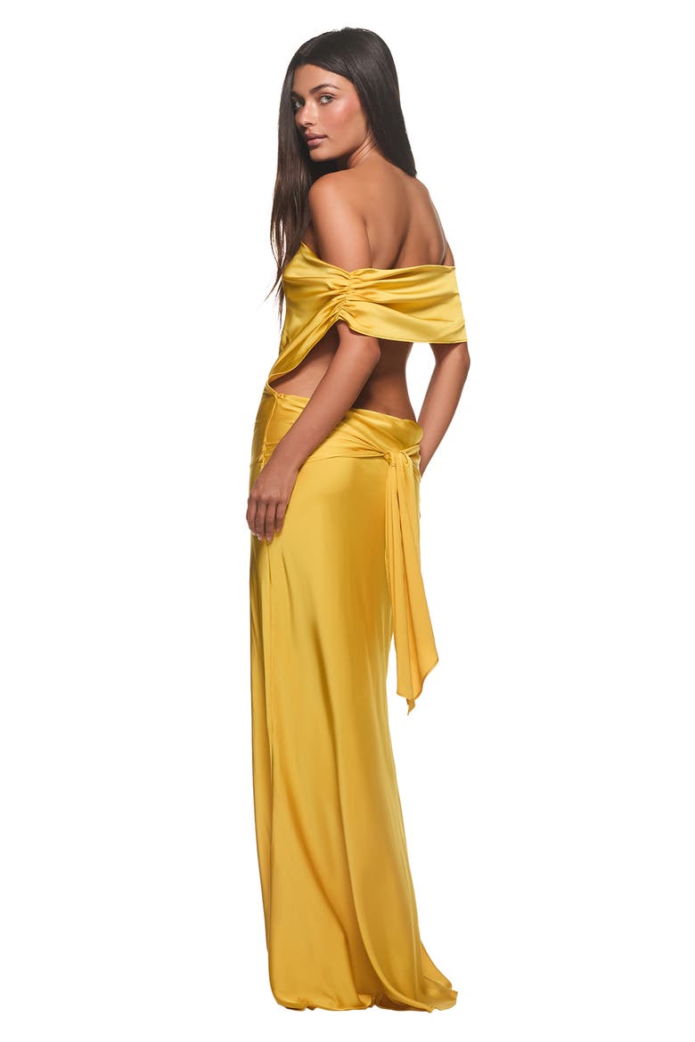 Kahlo Off the Shoulder Satin Maxi Dress, Alternate, color, YELLOW