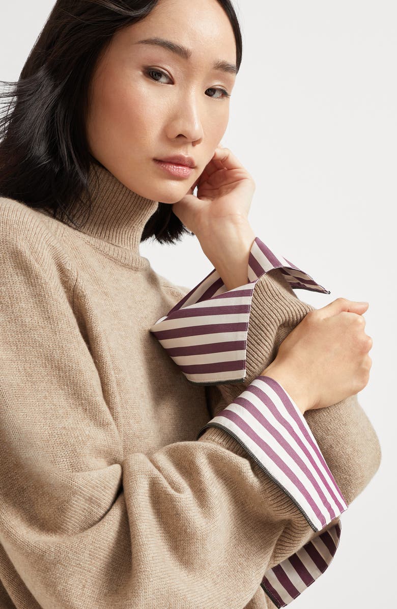 Brunello Cucinelli Turtleneck sweater with monili, Alternate, color, Light Brown