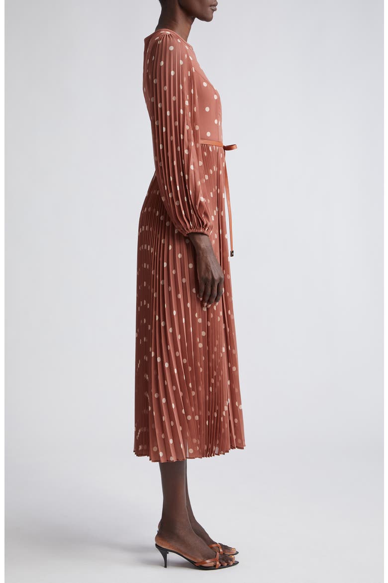 Sunray Long Sleeve Pleated Midi Dress, Alternate, color, ARAGON/ CREAM DOT