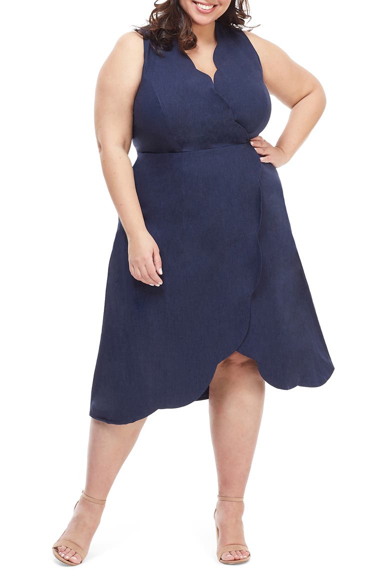 Rochelle Linen Blend Midi Dress, Main, color, NAVY