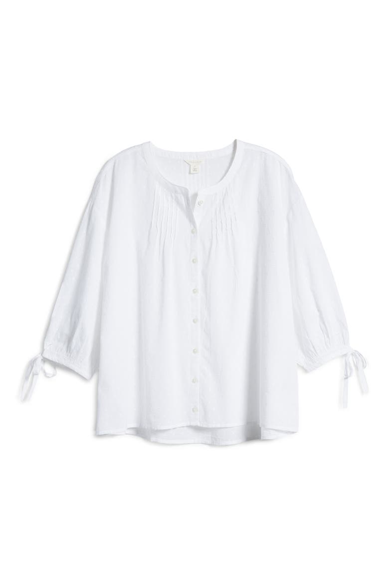 Three-Quarter Sleeve Button-Up Blouse, Alternate, color, WHITE
