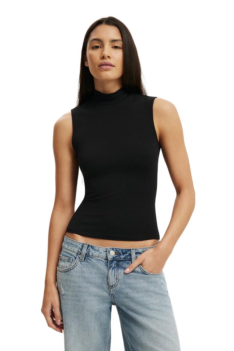 Women's Mock Neck Tank, Main, color, Black