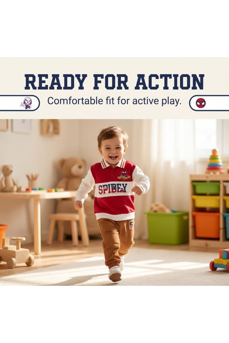Spidey and His Amazing Friends Varsity 2-Piece Polo and Pants Set, Alternate, color, Spidey Red Camel