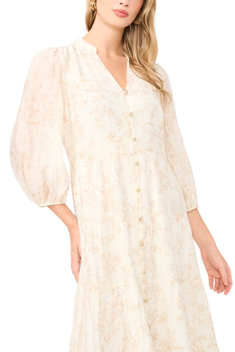 Floral Tiered Button-Up Maxi Dress, Alternate, color, CAMEL