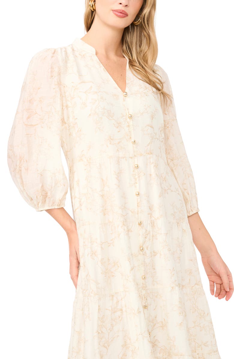 Vince Camuto Floral Tiered Button-Up Maxi Dress, Alternate, color, Camel