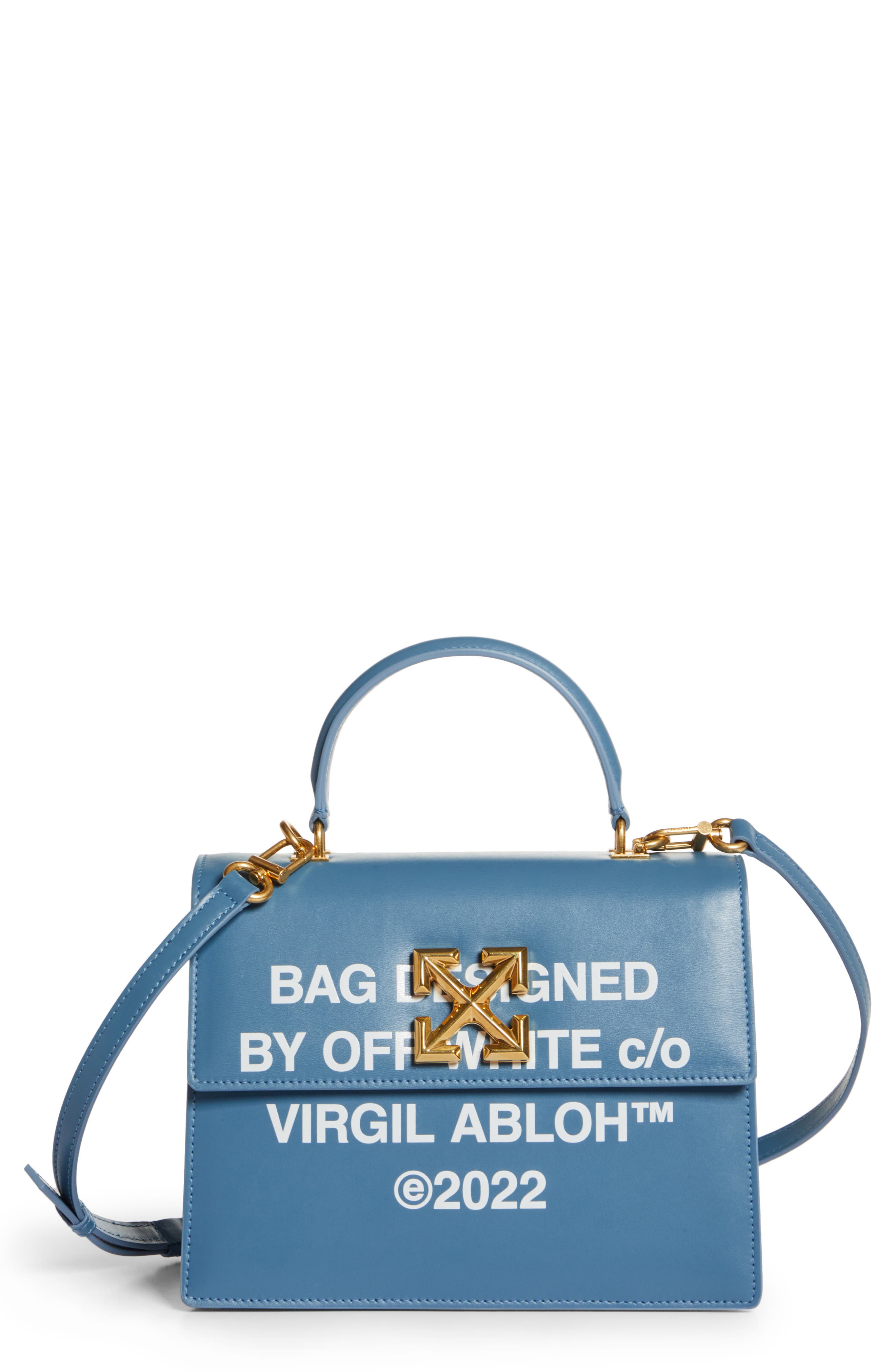 Jitney Quote Logo Leather Handbag (Nordstrom Exclusive), Main, color, BLUE WHITE